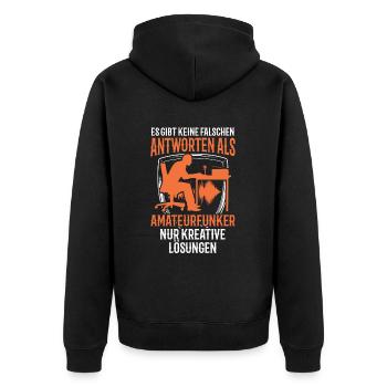 Amateurfunker keine falschen Antworten Hobbyfunker - Unisex Premium Bio Zip Hoodie - Schwarz - Hinten - Nico (187cm)