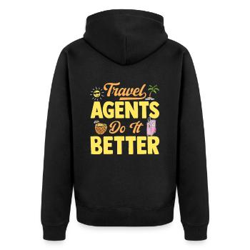 Travel Agents Do It Better Reisebüro - Unisex Premium Bio Zip Hoodie - Schwarz - Hinten - Nico (187cm)