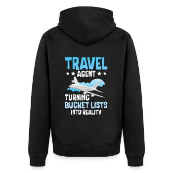 Turning Bucket Lists Into Reality Travel Agency - Unisex Premium Organic Zip Hoodie - black - Back - Nico (187cm)