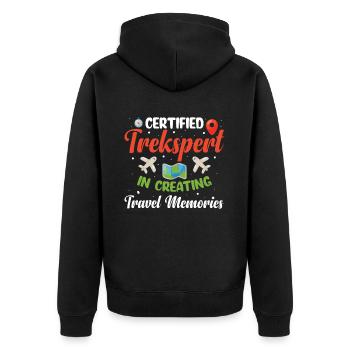 Certified Trekspert In Creating Travel Memories - Unisex Premium Bio Zip Hoodie - Schwarz - Hinten - Nico (187cm)
