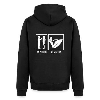 Jet Skier My Problem My Solution Pictogram Mom Dad - Unisex Premium Bio Zip Hoodie - Schwarz - Hinten - Nico (187cm)