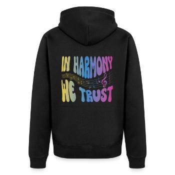 In Harmony We Trust Music Lover Music Notes - Unisex Premium Bio Zip Hoodie - Schwarz - Hinten - Nico (187cm)