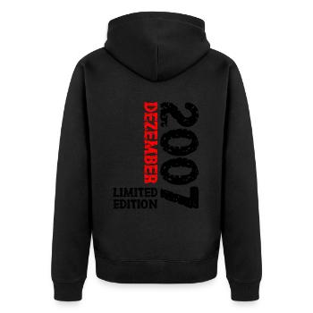 2007 Dezember Limited Edition 16. Geburtstag Deko - Unisex Premium Bio Zip Hoodie - Schwarz - Hinten - Nico (187cm)