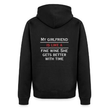 Freundin ist wie ein guter Wein wird besser - Unisex Premium Bio Zip Hoodie - Schwarz - Hinten - Nico (187cm)