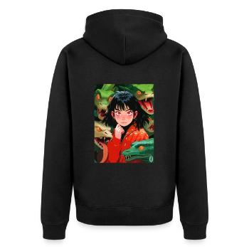 Anime Mädchen und Schlangen - Unisex Premium Bio Zip Hoodie - Schwarz - Hinten - Nico (187cm)