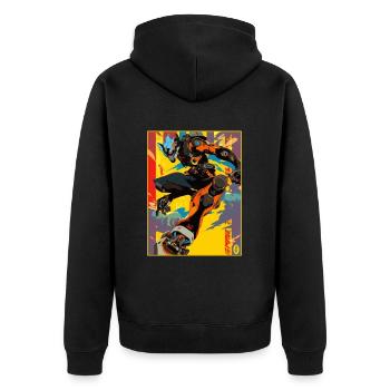 Graffiti Anime Manga Mecha Bot - Unisex Premium Bio Zip Hoodie - Schwarz - Hinten - Nico (187cm)