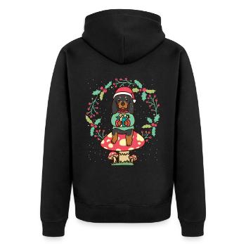 Black And Tan Coonhound Dog On Mushroom Christmas - Unisex Premium Organic Zip Hoodie - black - Back - Nico (187cm)
