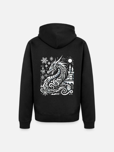 Eisdrache im Schneeglanz - Unisex Premium Bio Zip Hoodie - Schwarz