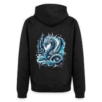 Frostiger Schattendrache Eisdrache - Unisex Premium Bio Zip Hoodie - Schwarz - Hinten - Nico (187cm)