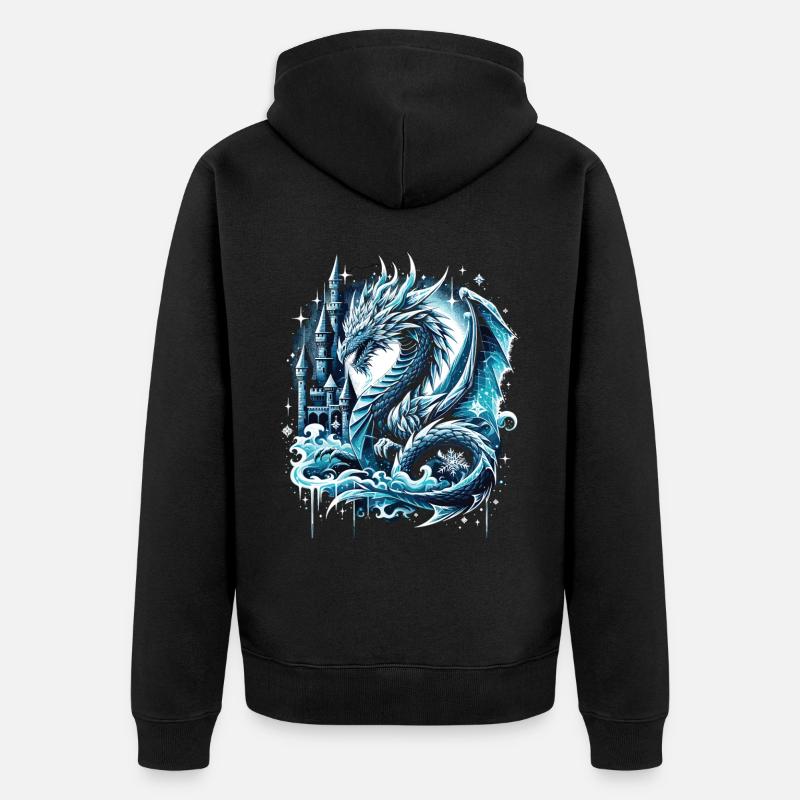 Frostiger Schattendrache Eisdrache - Unisex Premium Bio Zip Hoodie - Schwarz
