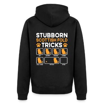 Stubborn Tricks Scottish Fold Cat - Unisex Premium Bio Zip Hoodie - Schwarz - Hinten - Nico (187cm)