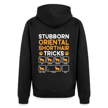 Stubborn Tricks Oriental Shorthair Cat - Unisex Premium Organic Zip Hoodie - black - Back - Nico (187cm)