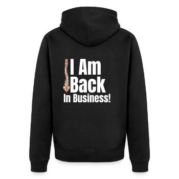 Je suis de retour aux affaires ! Drôle - Veste à capuche bio Premium Unisexe - noir - Dos - Nico (187cm)