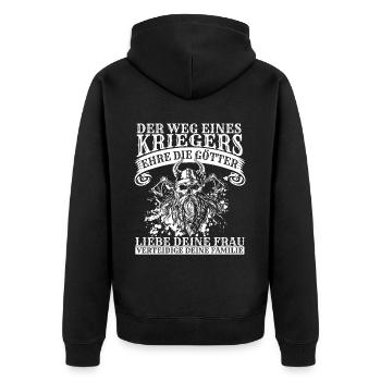 Der Weg Eines Kriegers Ehre Die Götter Liebe Deine - Unisex Premium Bio Zip Hoodie - Schwarz - Hinten - Nico (187cm)