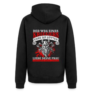 Wikinger Vikings Krieger Spruch Götter Frau Ehefra - Unisex Premium Bio Zip Hoodie - Schwarz - Hinten - Nico (187cm)