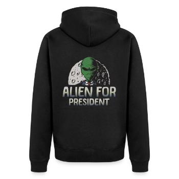Alien, UFO, UAP, Space, Weltraum Flugobjekt - Unisex Premium Bio Zip Hoodie - Schwarz - Hinten - Nico (187cm)