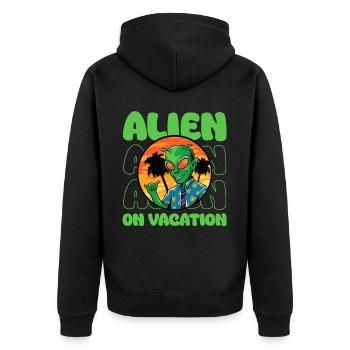 Alien, UFO, UAP, Space, Weltraum Flugobjekt - Unisex Premium Bio Zip Hoodie - Schwarz - Hinten - Nico (187cm)