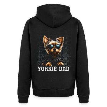 Yorkie Dad - Unisex Premium Bio Zip Hoodie - Schwarz - Hinten - Nico (187cm)