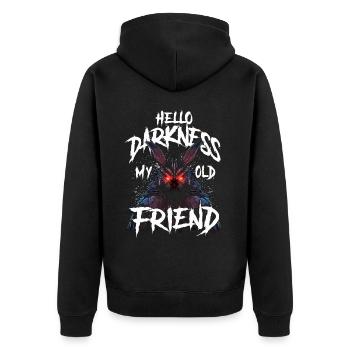 Hello Darkness My Old Friend - Unisex Premium Bio Zip Hoodie - Schwarz - Hinten - Nico (187cm)