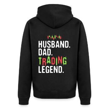 Husband Dad Trading Legend - Unisex Premium Organic Zip Hoodie - black - Back - Nico (187cm)