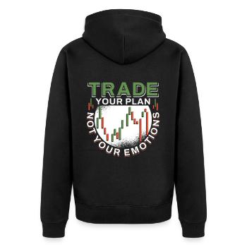 Trade Your Plan Not Your Emotions - Unisex Premium Organic Zip Hoodie - black - Back - Nico (187cm)