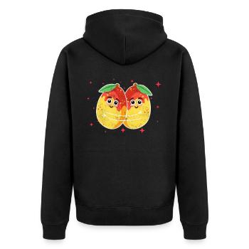Cute Apricot Couple Hugging Apricot Fruits Lovers - Unisex Premium Bio Zip Hoodie - Schwarz - Hinten - Nico (187cm)