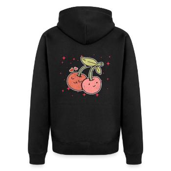 Cute Cherry Couple Hugging Cherry Lovers - Unisex Premium Organic Zip Hoodie - black - Back - Nico (187cm)