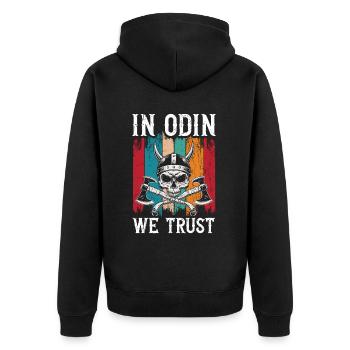 In Odin We Trust Viking - Unisex Premium Bio Zip Hoodie - Schwarz - Hinten - Nico (187cm)
