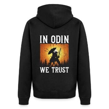 In Odin We Trust Viking - Unisex Premium Bio Zip Hoodie - Schwarz - Hinten - Nico (187cm)