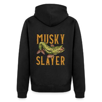 Musky Slayer Musky Fishing - Unisex Premium Organic Zip Hoodie - black - Back - Nico (187cm)