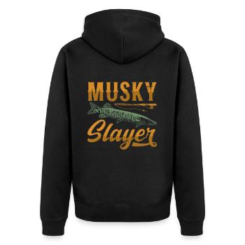 Musky Slayer Musky Fishing - Unisex Premium Organic Zip Hoodie - black - Back - Nico (187cm)