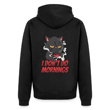 Coffee Cafe Cat I Don't Do Mornings - Unisex Premium Organic Zip Hoodie - black - Back - Nico (187cm)
