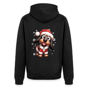 Rauhaardackel Hund Weihnachten - Unisex Premium Bio Zip Hoodie - Schwarz - Hinten - Nico (187cm)