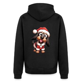 Rauhaardackel Hund Weihnachten - Unisex Premium Bio Zip Hoodie - Schwarz - Hinten - Nico (187cm)
