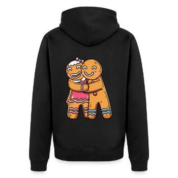 Lebkuchen Plätzchen Paar Weihnachten Xmas Lover - Unisex Premium Bio Zip Hoodie - Schwarz - Hinten - Nico (187cm)