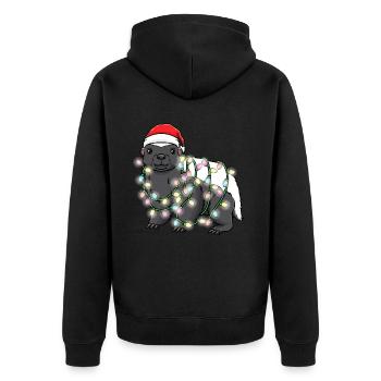 Honigdachs Mit Weihnachtsbeleuchtung - Unisex Premium Bio Zip Hoodie - Schwarz - Hinten - Nico (187cm)
