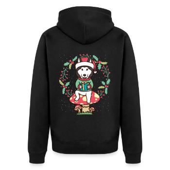 Siberian Husky Dog on Mushroom Christmas Wreath - Unisex Premium Organic Zip Hoodie - black - Back - Nico (187cm)
