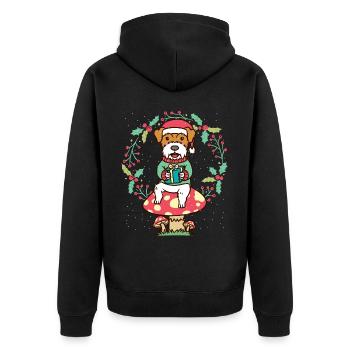 Kromfohrländer Dog on Mushroom Christmas Wreath - Unisex Premium Organic Zip Hoodie - black - Back - Nico (187cm)