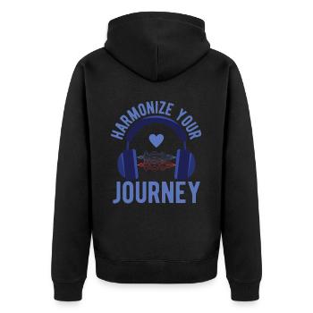 Harmonize Your Journey Headset Music Musician Love - Unisex Premium Bio Zip Hoodie - Schwarz - Hinten - Nico (187cm)