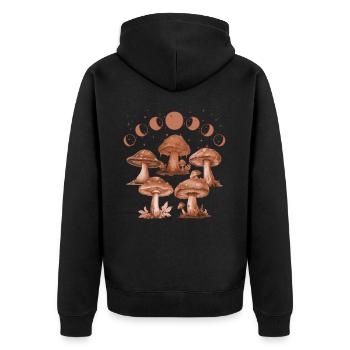 Vintage Mushrooms Lunar Eclipse Cozy Goblincore Ae - Unisex Premium Bio Zip Hoodie - Schwarz - Hinten - Nico (187cm)