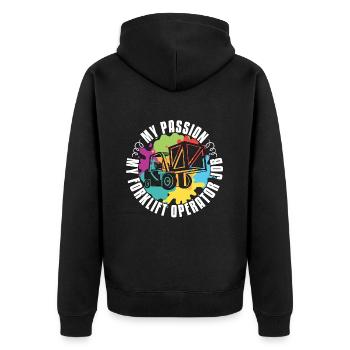 Forklift Operator My Passion My Warehouse Worker - Unisex Premium Bio Zip Hoodie - Schwarz - Hinten - Nico (187cm)