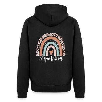 Dispatcher Rainbow Leopard Funny Dispatcher - Unisex Premium Organic Zip Hoodie - black - Back - Nico (187cm)