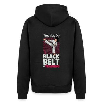 Black Belt in Training - Tang so Do - Unisex Premium Organic Zip Hoodie - black - Back - Nico (187cm)