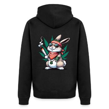 Un lapin hippie qui fume un joint de cannabis - Veste à capuche bio Premium Unisexe - noir - Dos - Nico (187cm)