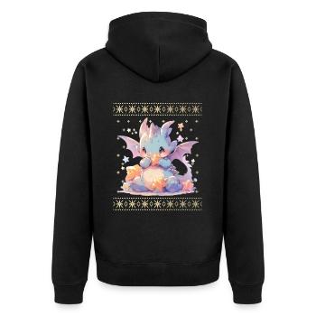 Kawaii Drachen im Ugly Christmas Sweater Style - Unisex Premium Bio Zip Hoodie - Schwarz - Hinten - Nico (187cm)