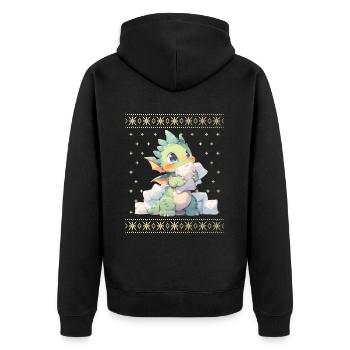Kawaii Drachen im Ugly Christmas Sweater Style - Unisex Premium Bio Zip Hoodie - Schwarz - Hinten - Nico (187cm)