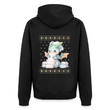 Kawaii Drachen im Ugly Christmas Sweater Style - Unisex Premium Bio Zip Hoodie - Schwarz - Hinten - Nico (187cm)