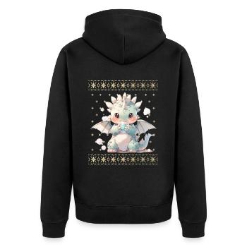 Kawaii Drachen im Ugly Christmas Sweater Style - Unisex Premium Bio Zip Hoodie - Schwarz - Hinten - Nico (187cm)