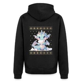 Kawaii Drachen im Ugly Christmas Sweater Style - Unisex Premium Bio Zip Hoodie - Schwarz - Hinten - Nico (187cm)