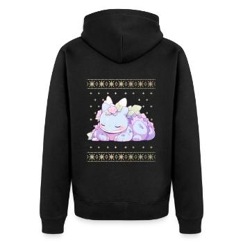 Kawaii Drachen im Ugly Christmas Sweater Style - Unisex Premium Bio Zip Hoodie - Schwarz - Hinten - Nico (187cm)